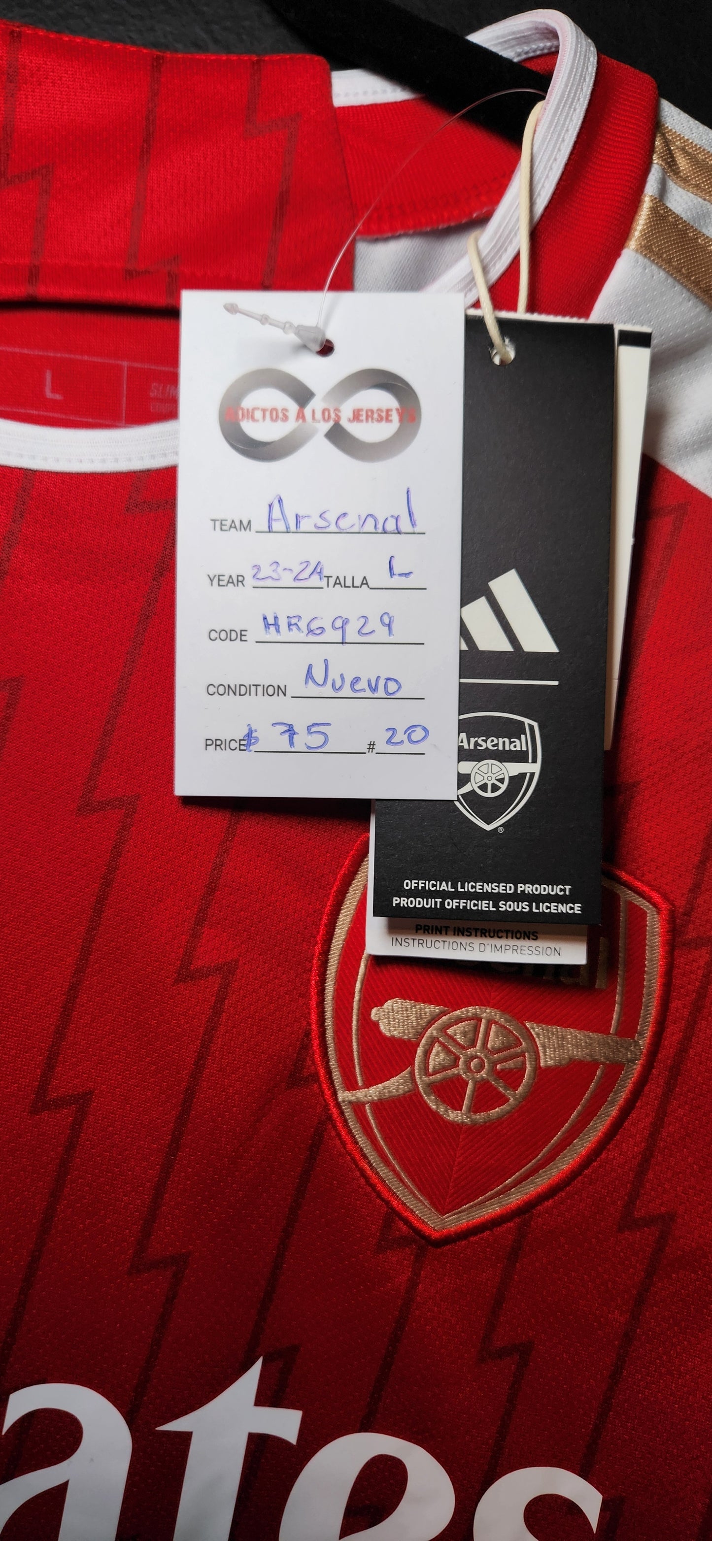 2023-24 Arsenal F.C. Home Jersey / Large / New