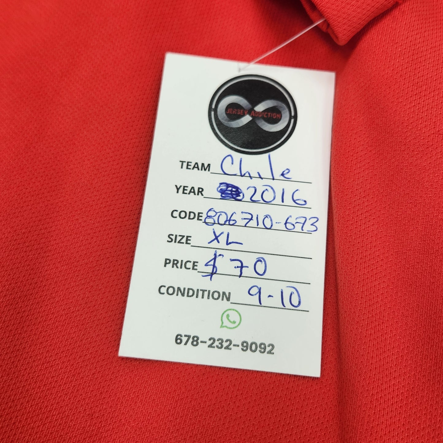 2016 Chile Home Jersey / XLarge / 9/10