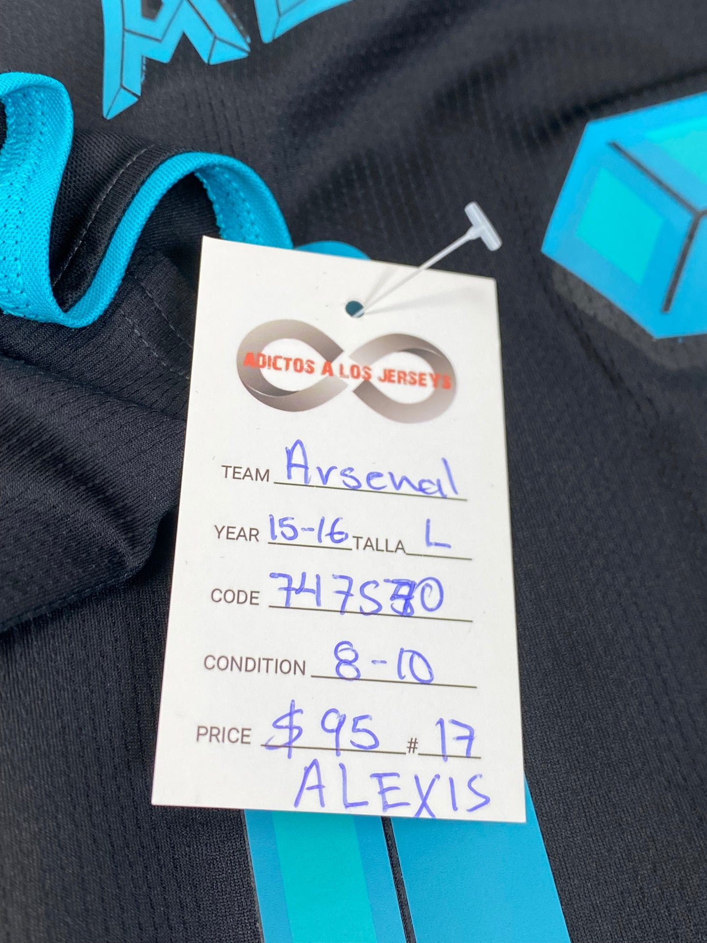 2015-16 Arsenal FC Alexic 17 Third Jersey / Large / 8/10