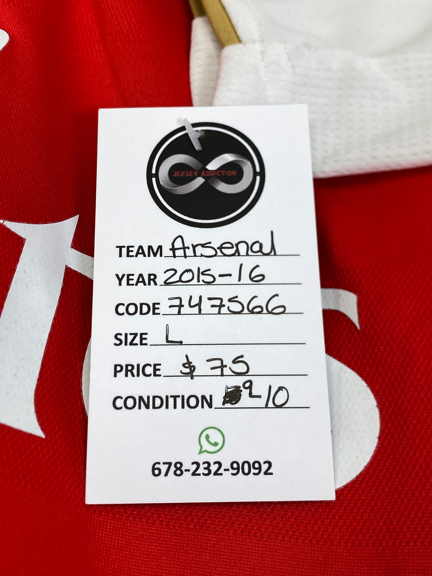 2015-16 Arsenal FC Home Jersey / Large / 9/10