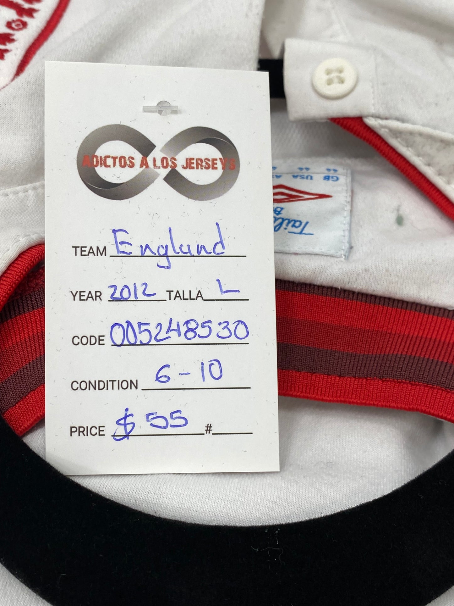 2012 England Home Jersey / Large / 6/10