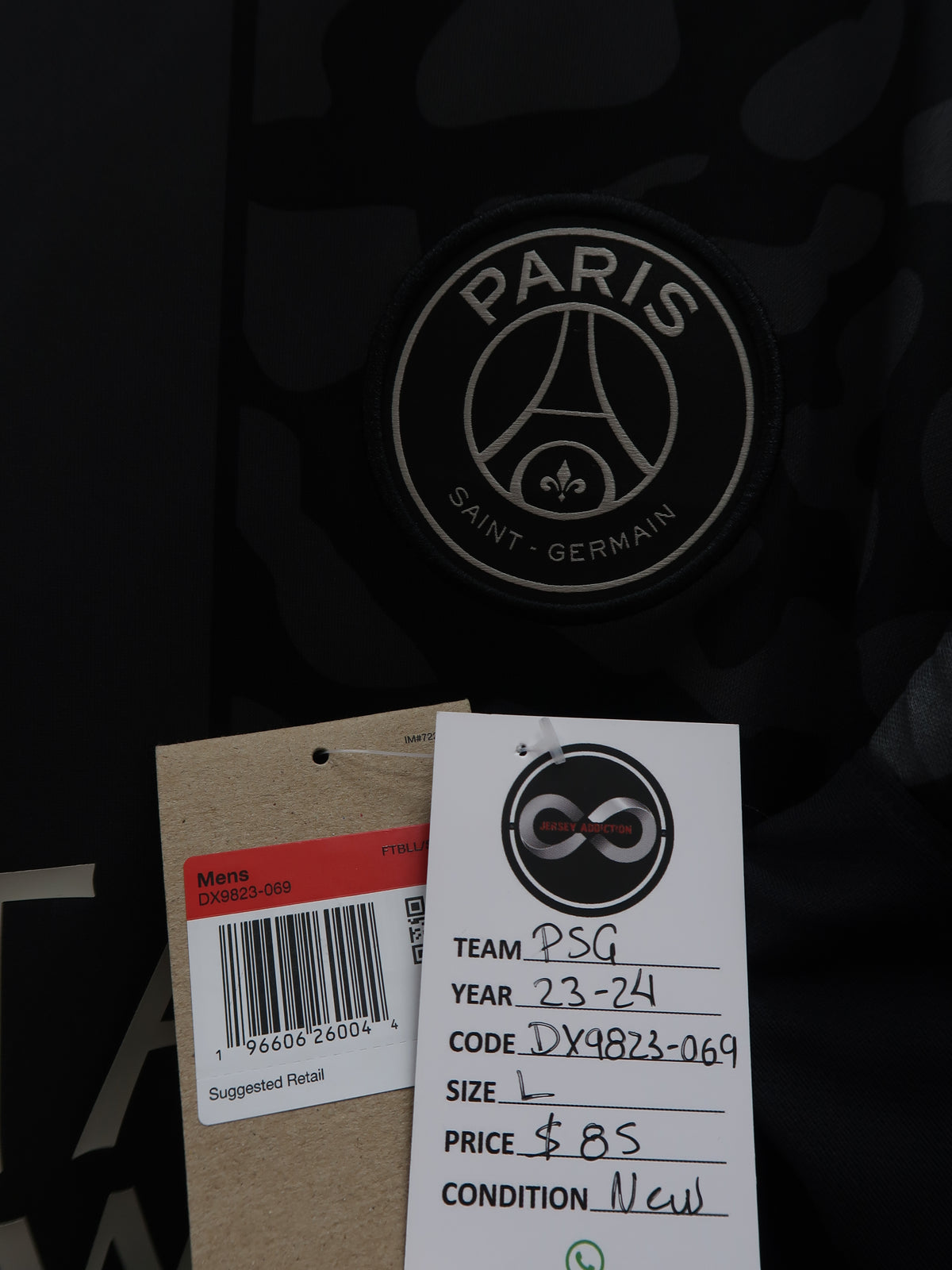 2023 PSG Black Jordan Jersey tag
