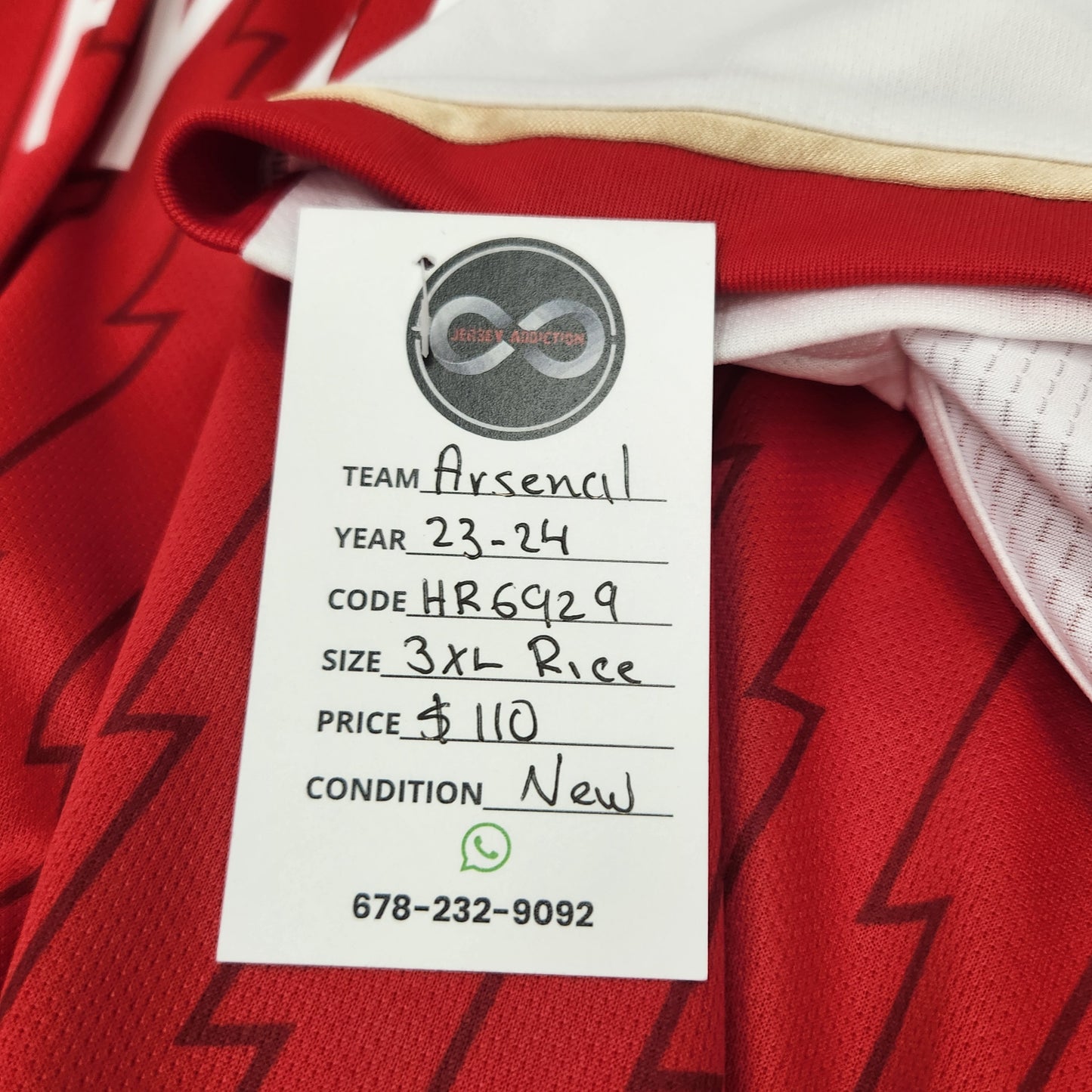 2023-24 Arsenal FC Rice 41 Home Jersey / 3X-Large / New