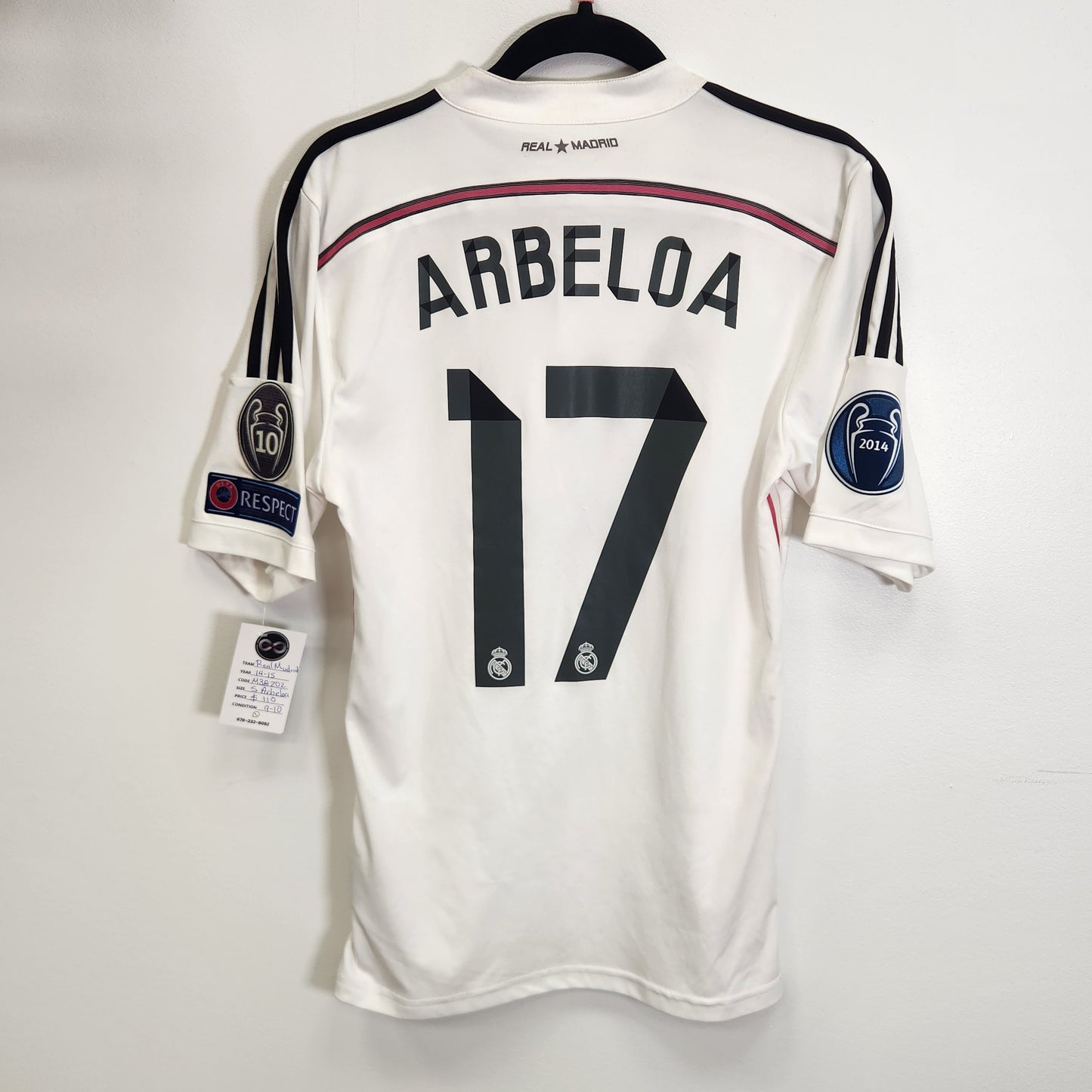 2014-15 Real Madrid Arbeloa 17 Home Jersey / Small / 9/10