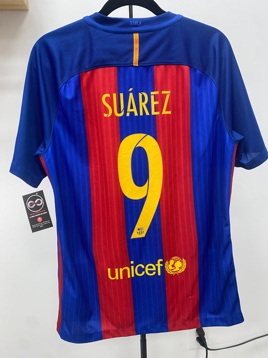 2016-17 FC Barcelona 9 Suarez Home Jersey / Medium / 10-10
