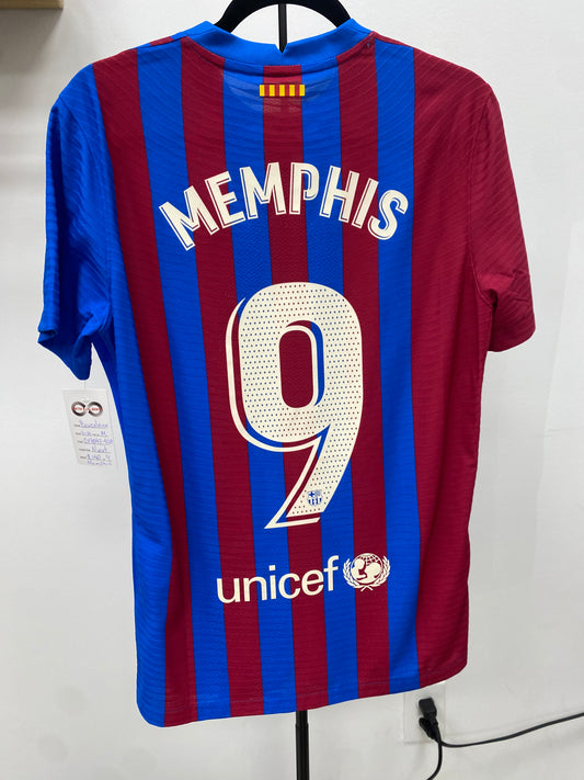 2021-22 FC Barcelona 9 Memphis Home Jersey / Medium / New
