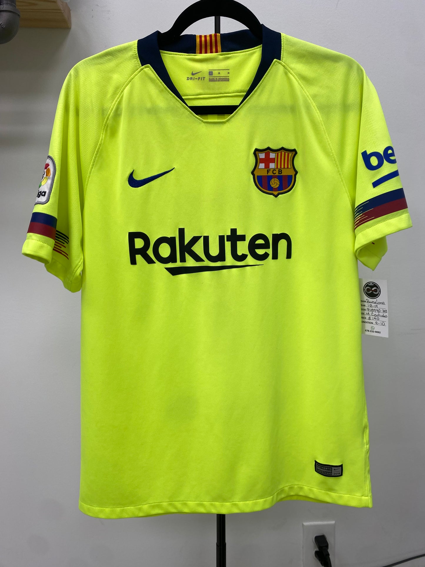 2018-19 FC Barcelona 7 Coutinho Away Jersey / Medium /9/10
