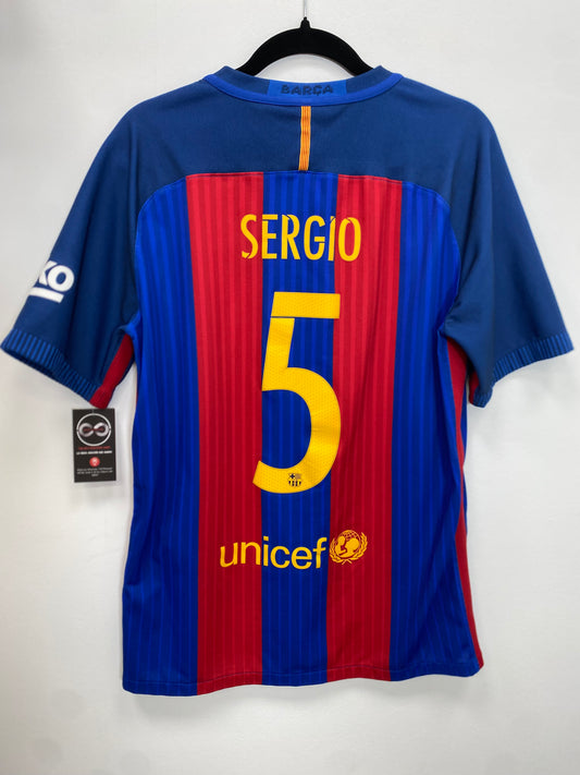 2016-17 FC Barcelona 5 Sergio Home Jersey / Large / 10/10