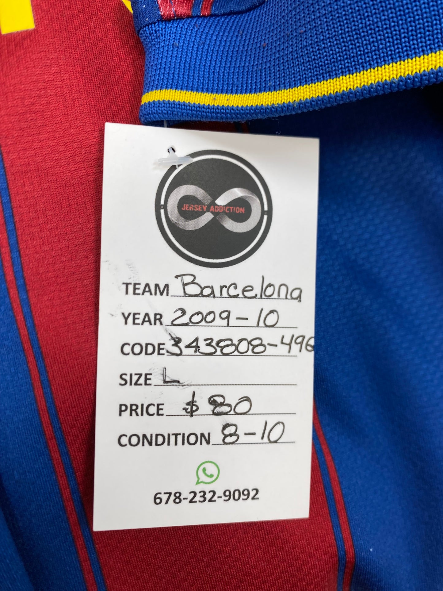2009-10 FC Barcelona Home Jersey / Large / 8/10