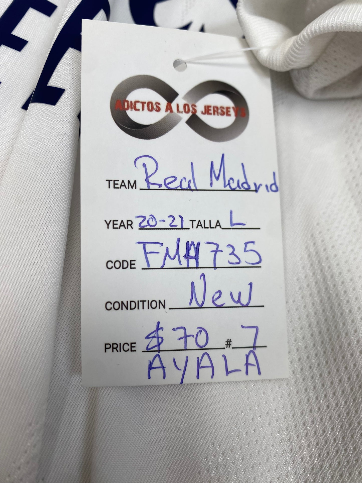 2020-21 Real Madrid Ayala 7 Home Jersey / Large / New