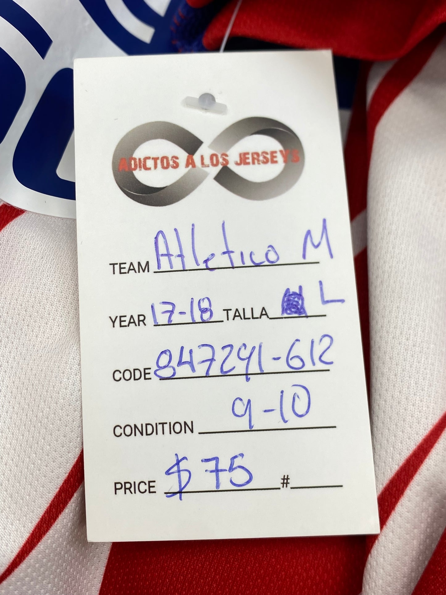 2017-18 Atlético Madrid Home Jersey / Large / 9/10