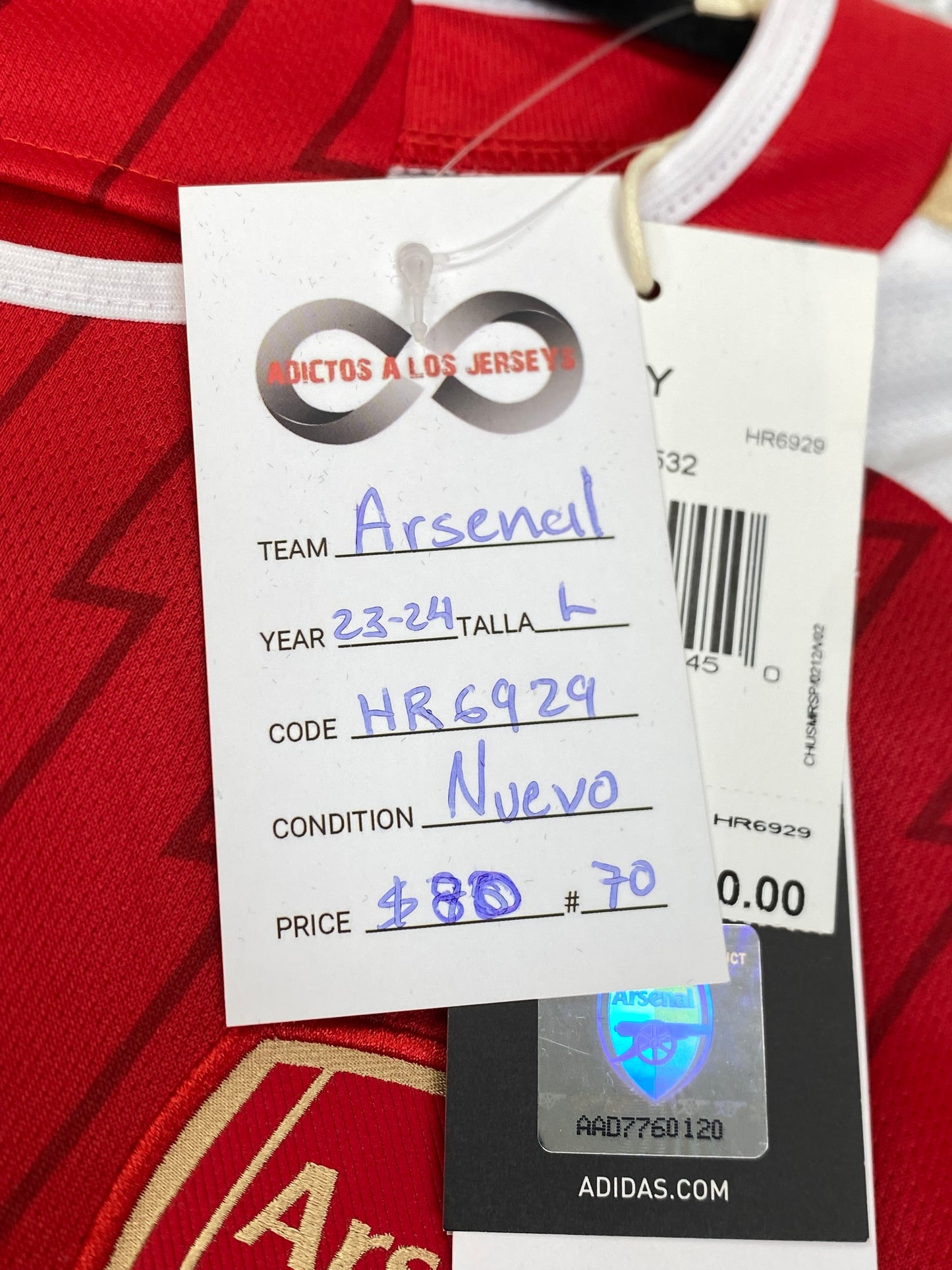 2023-24 Arsenal FC Home Jersey / Large / New