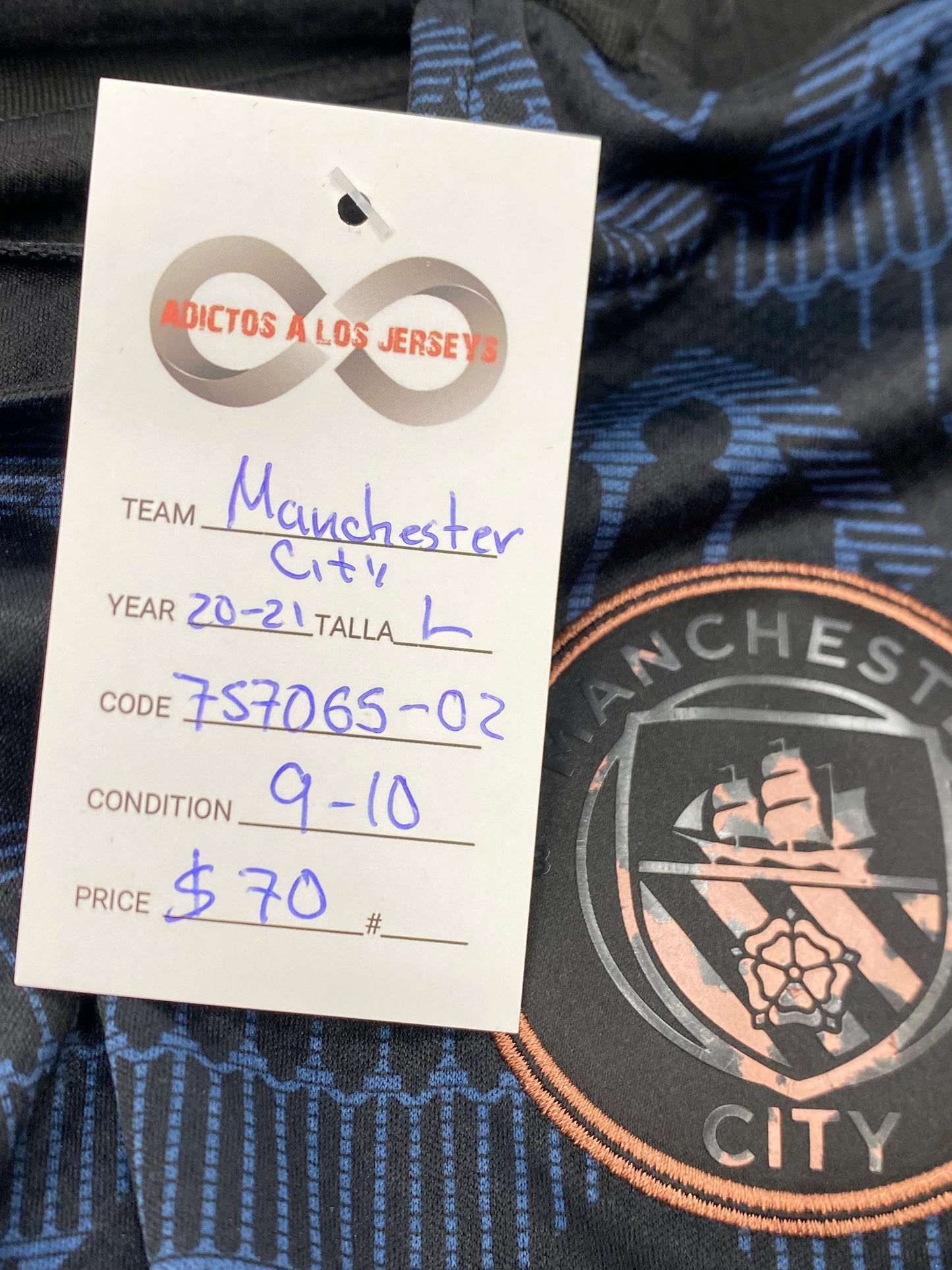 2020-21 Manchester City Away Jersey / Large / 9/10