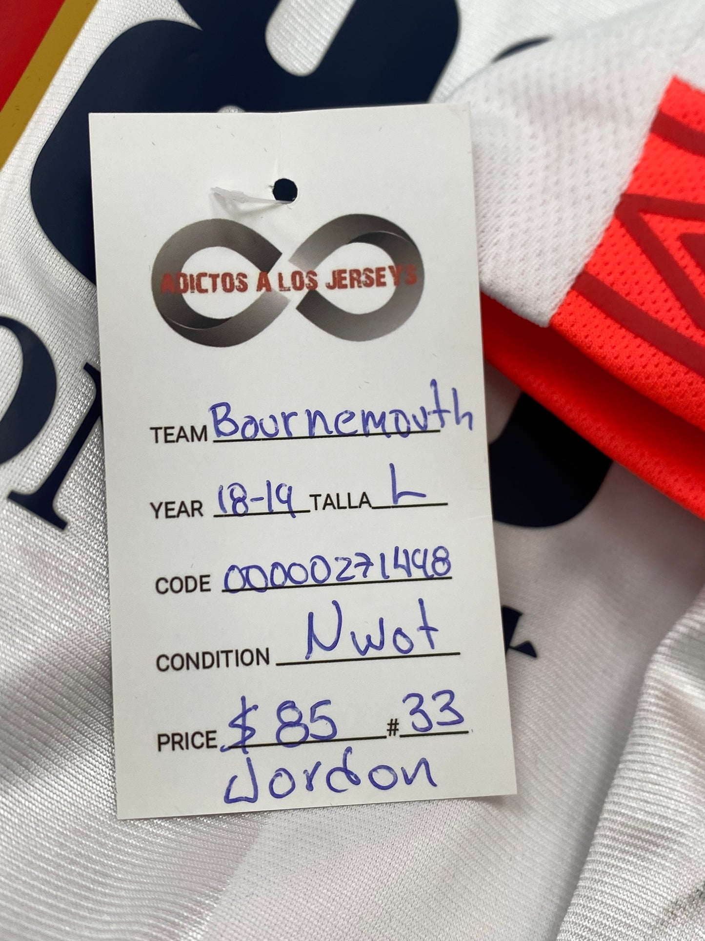 2018-19 AFC Bournemouth Jordon 33 Away Jersey / Large / New