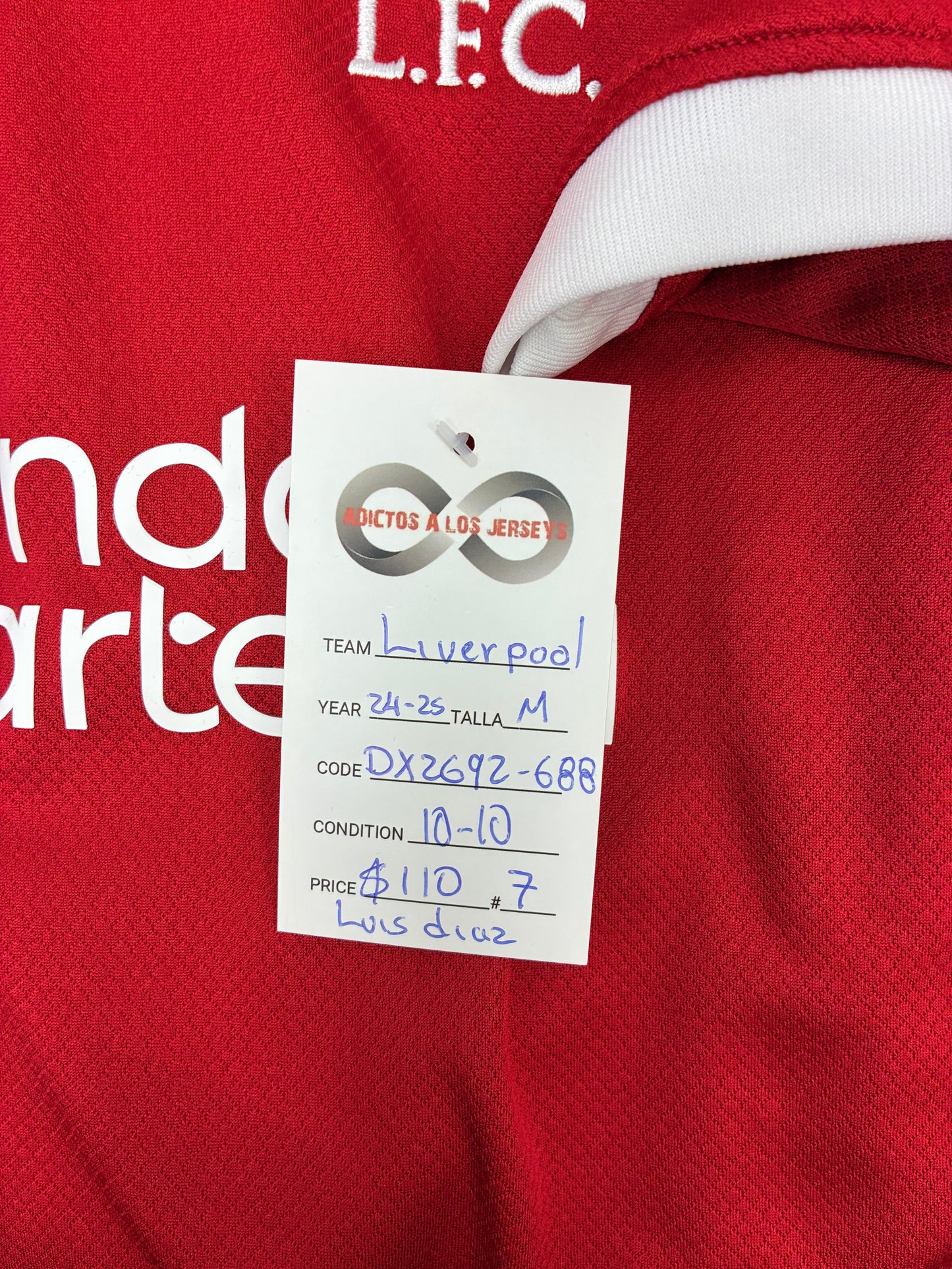 2024-25 Liverpool FC 7 Luis Diaz Home Jersey / Medium / 10/10