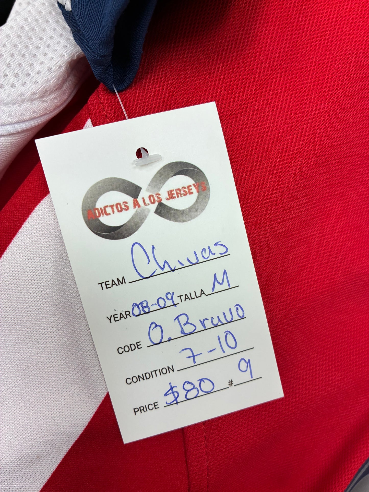 2008-09 Chivas de Guadalajara 9 O.Bravo Home Jersey / Medium / 7/10