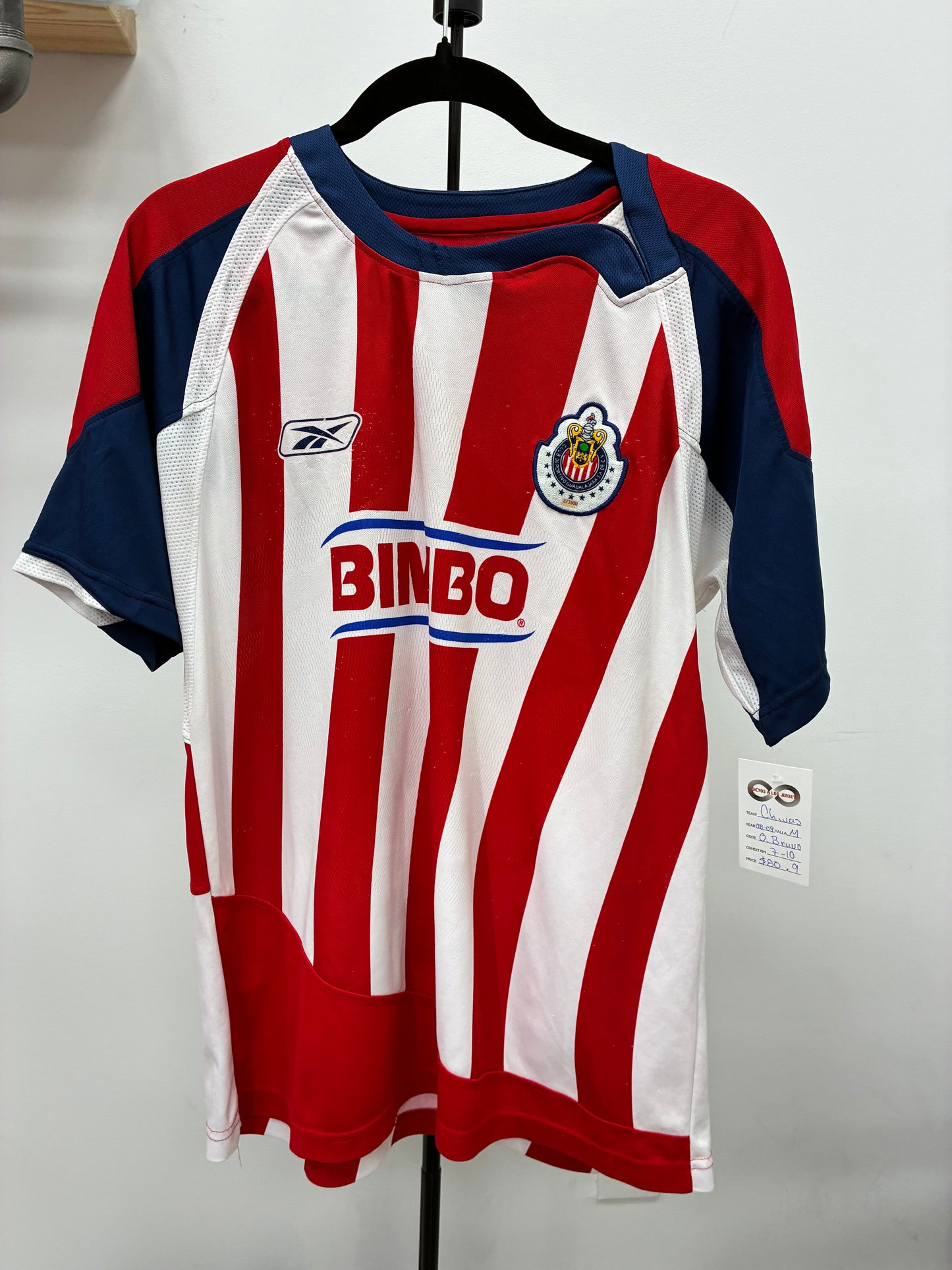 2008-09 Chivas de Guadalajara 9 O.Bravo Home Jersey / Medium / 7/10