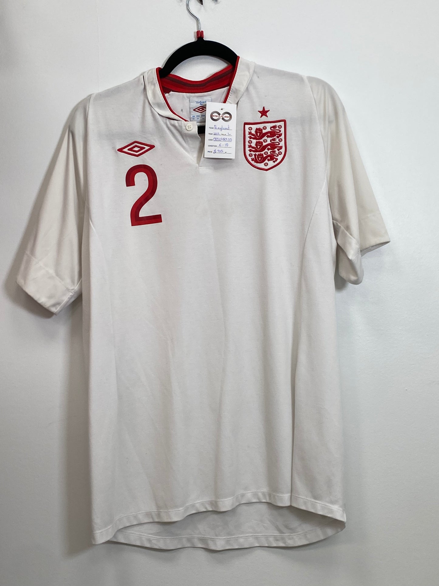 2012 England Home Jersey / Large / 6/10