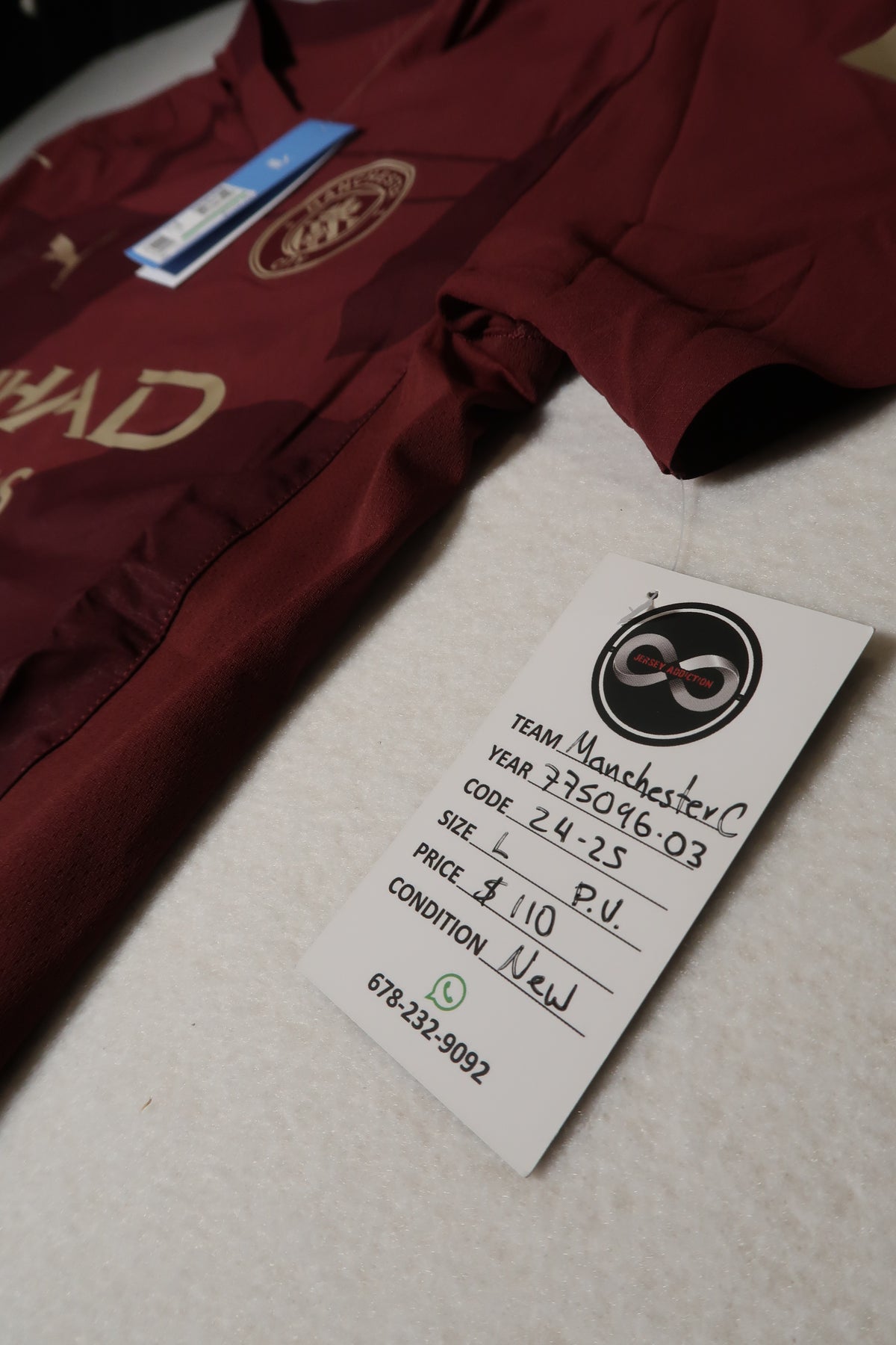 Jersey Addiction authenticity tag - Manchester City, 2024-25, Size L, $110, New