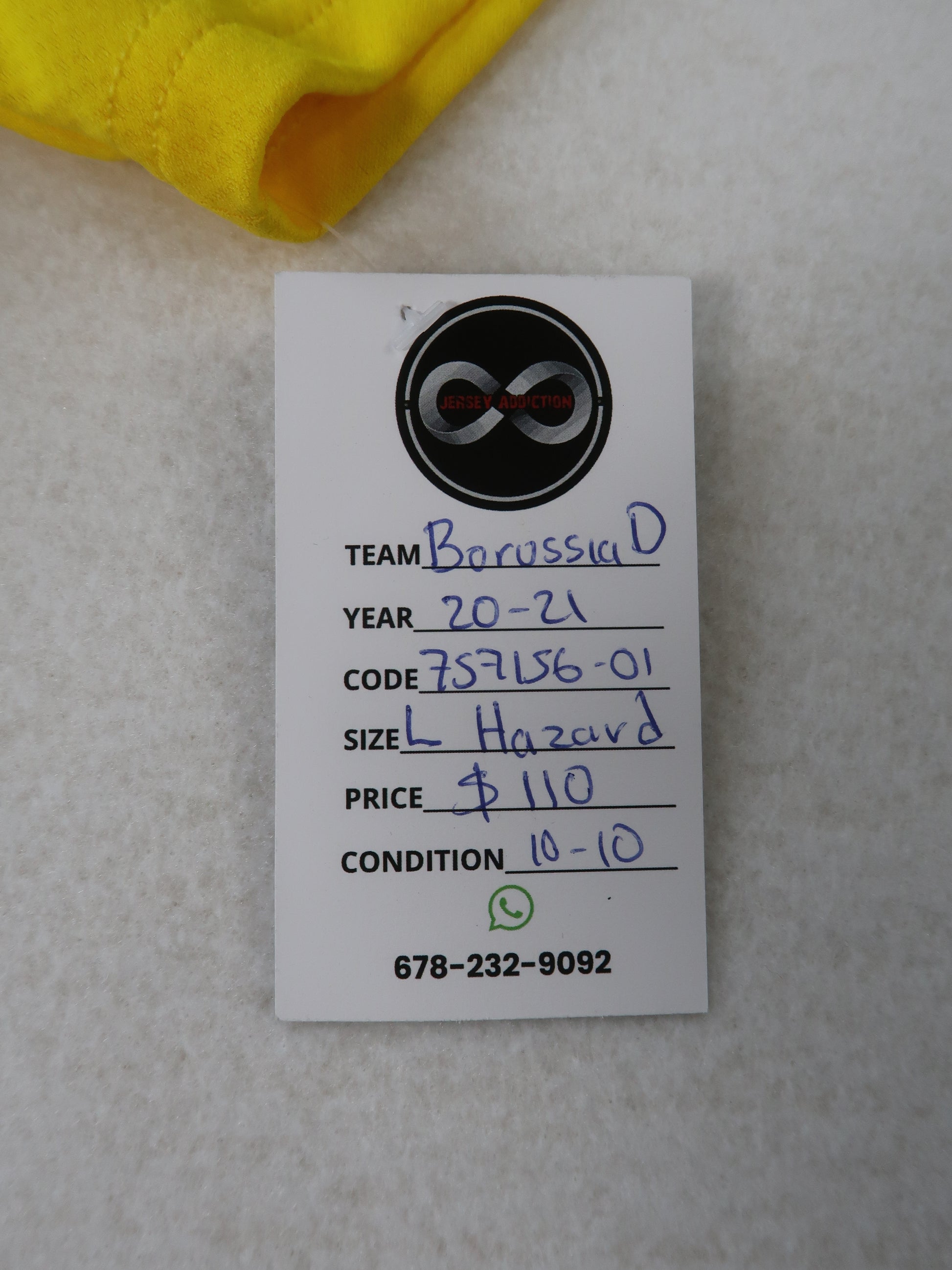 Jersey Addiction authenticity tag - Borussia Dortmund, 2020-21, Hazard, Size L, $110, 10/10