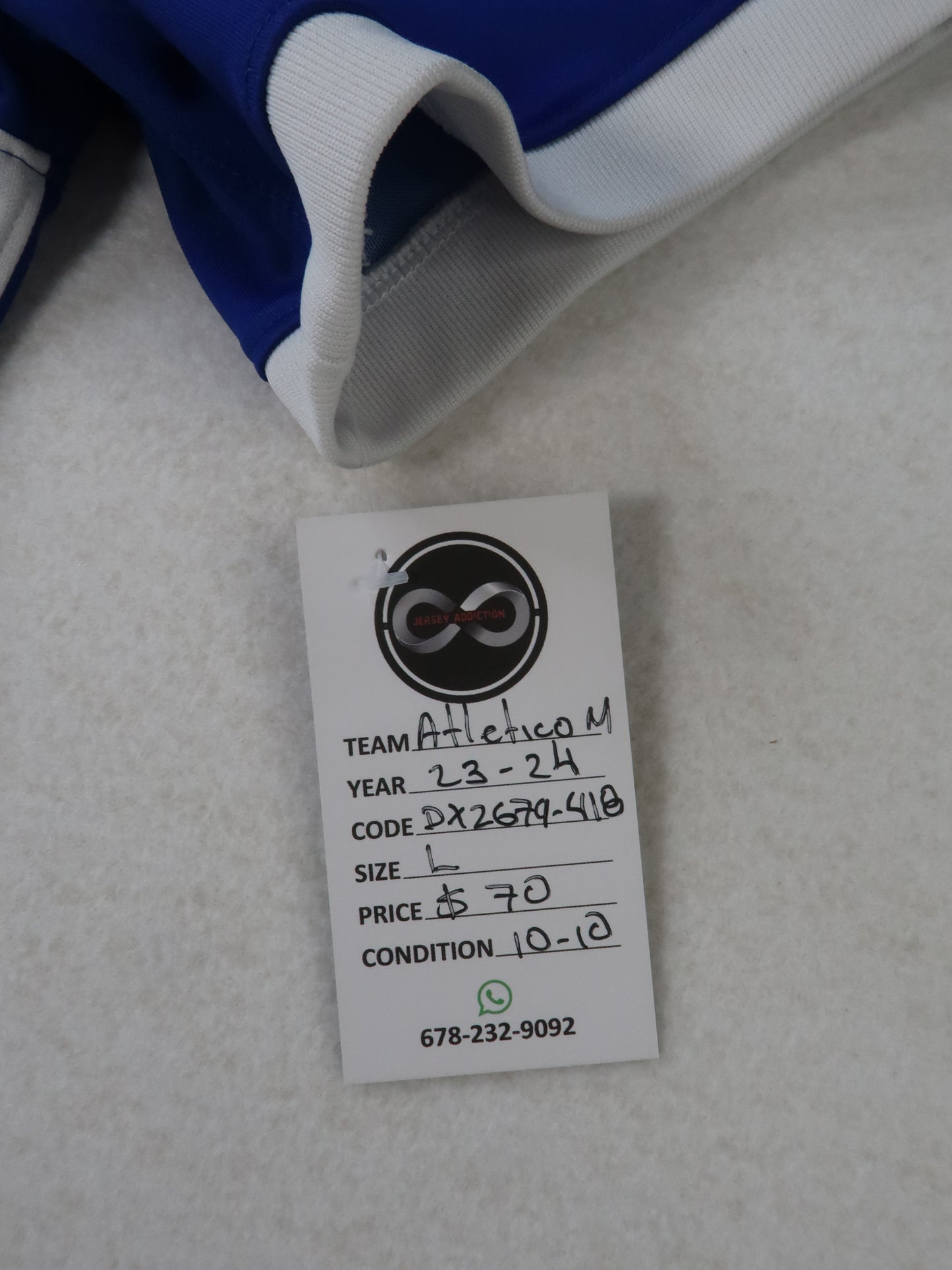 Jersey Addiction authenticity tag - Atletico Madrid, 2023-24, Size L, $70, 10/10
