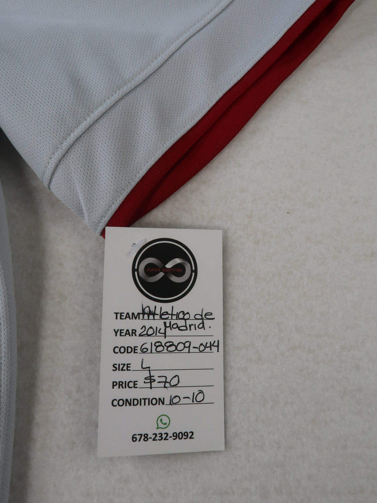 Jersey Addiction authenticity tag - Atletico de Madrid, 2014, Size L, $70, 10/10