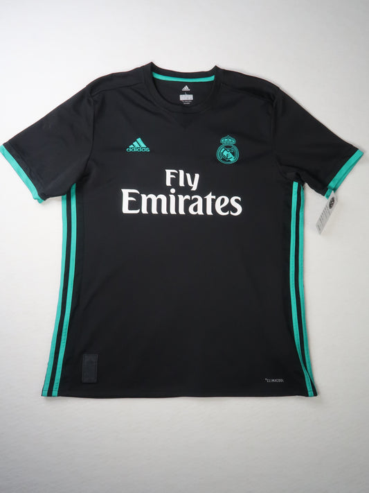2017-18 Real Madrid away jersey front, black with teal accents