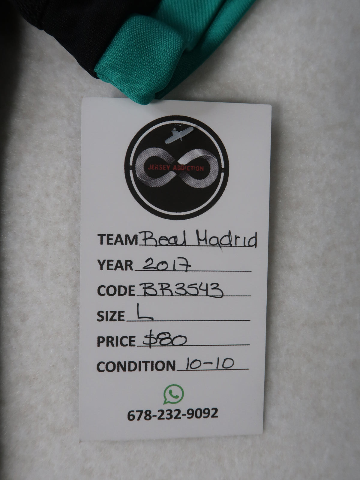 Jersey Addiction authenticity tag - Real Madrid, 2017, Size L, $80, 10/10