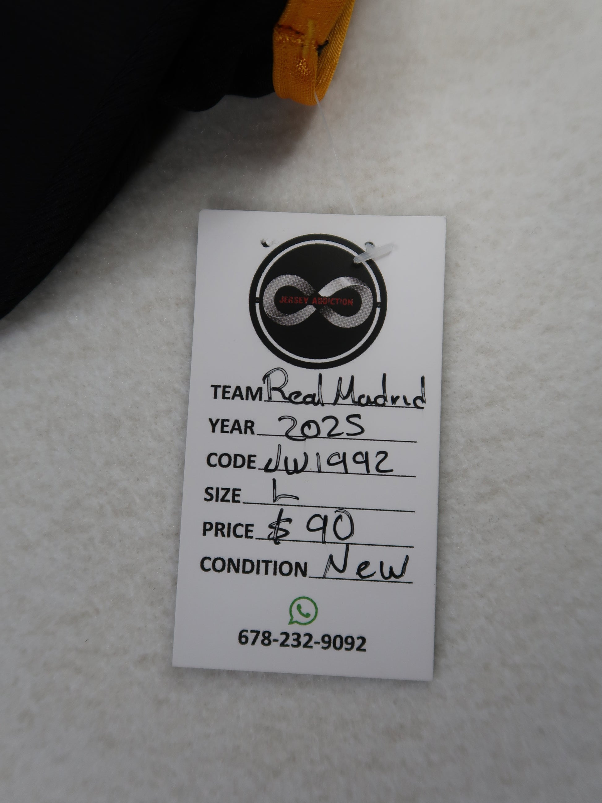 Jersey Addiction authenticity tag - Real Madrid, 2025, Size L, $90, New