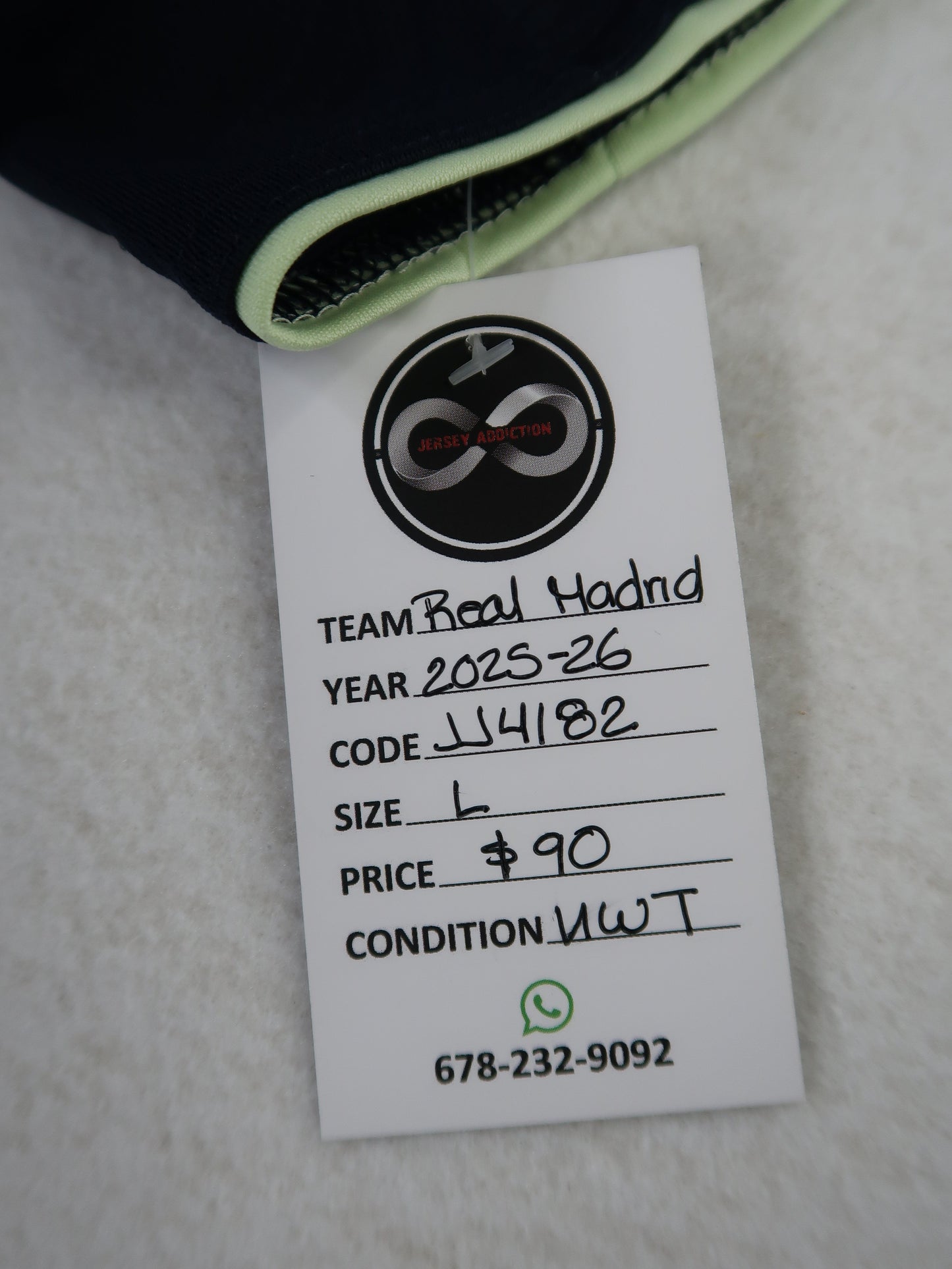 Jersey Addiction authenticity tag - Real Madrid, 2025-26, Size L, $90, New