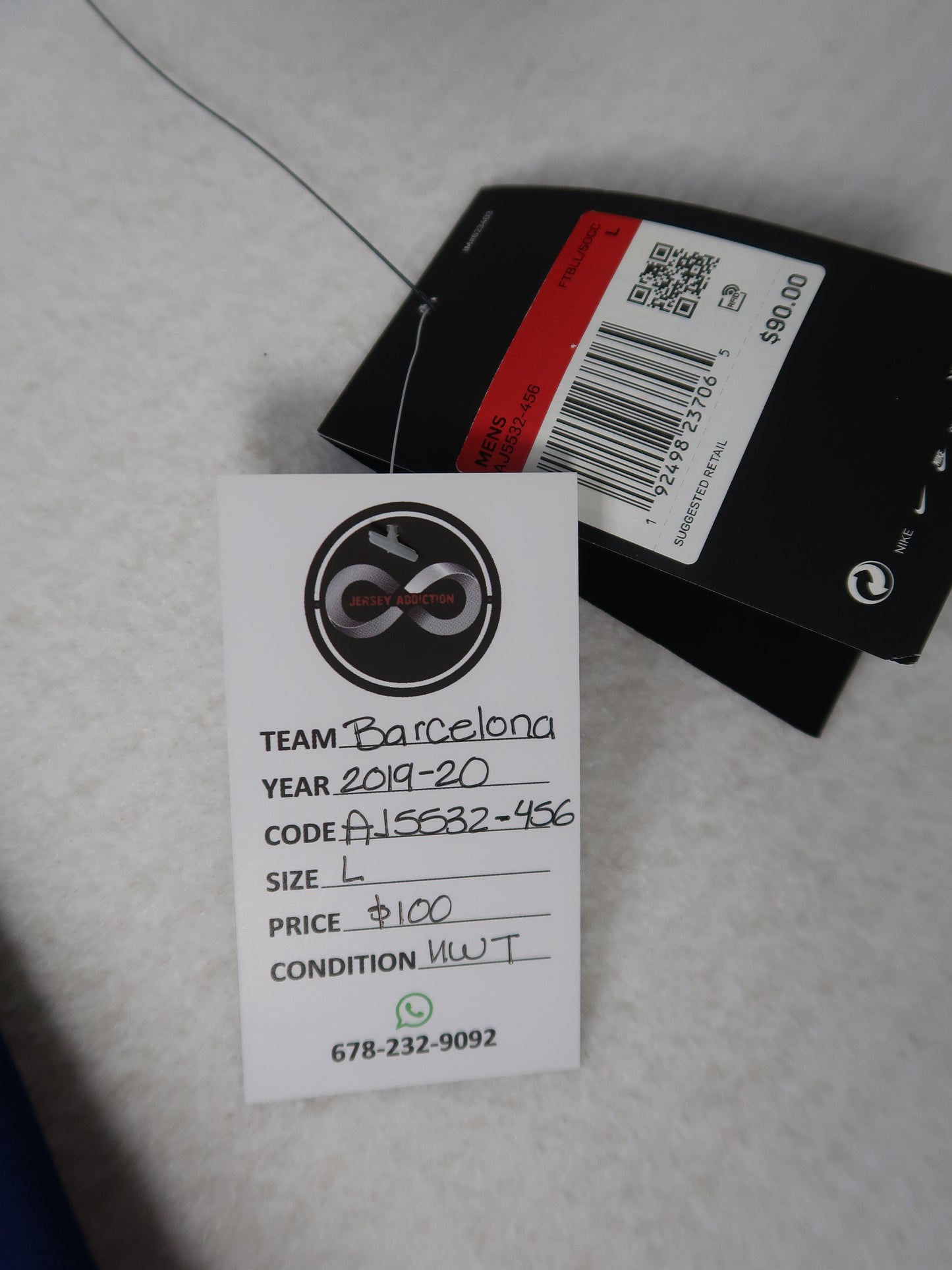 Jersey Addiction authenticity tag - Barcelona, 2019-20, Size L, $100, New