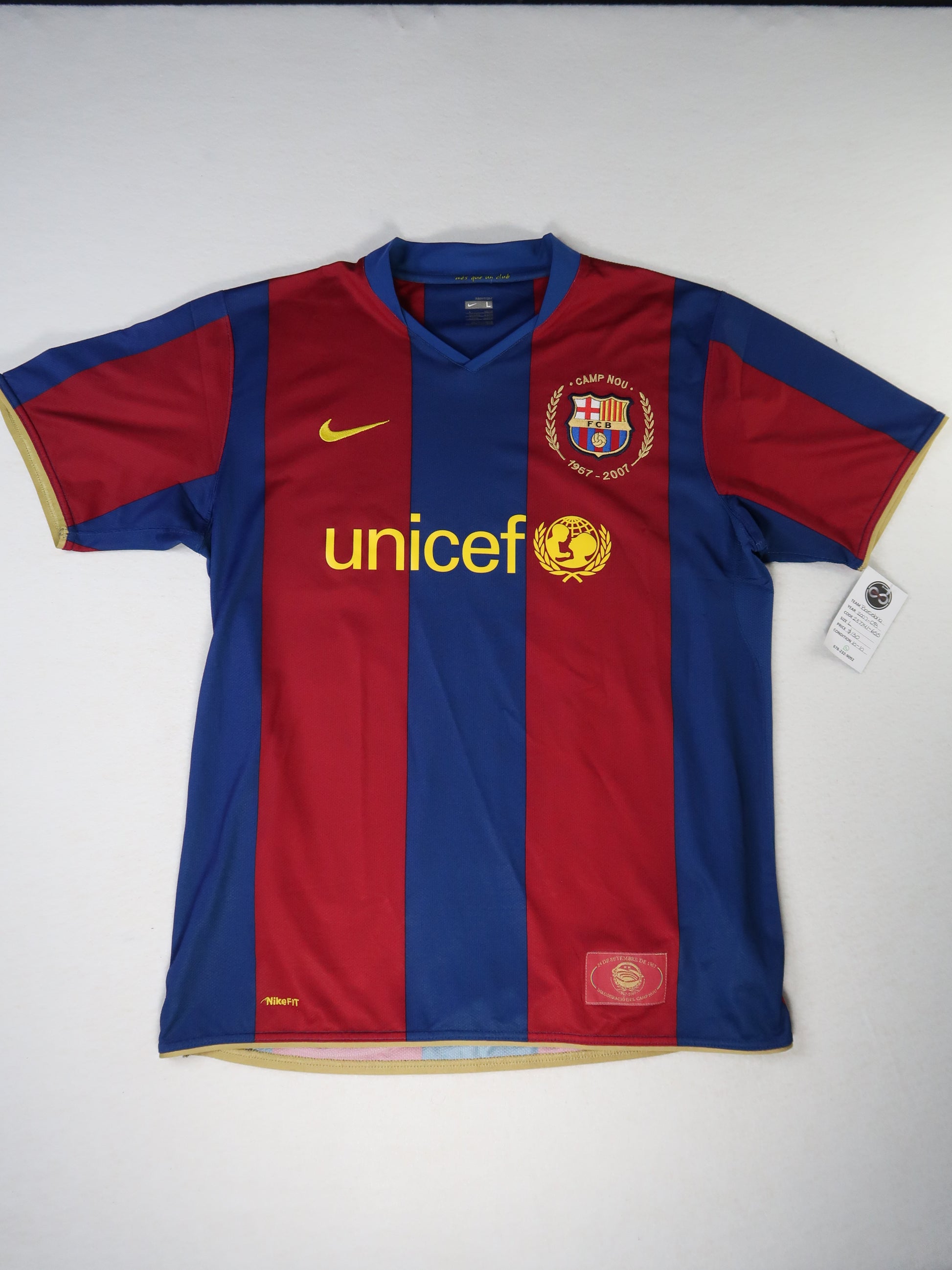 2007-08 FC Barcelona home jersey front, Camp Nou 50th anniversary badge