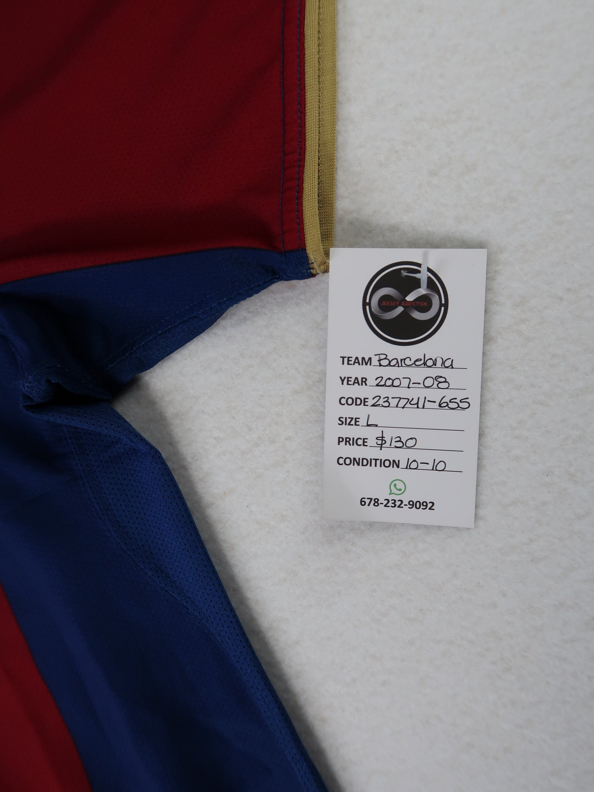 Jersey Addiction authenticity tag - Barcelona, 2007-08, Size L, $130, 10/10