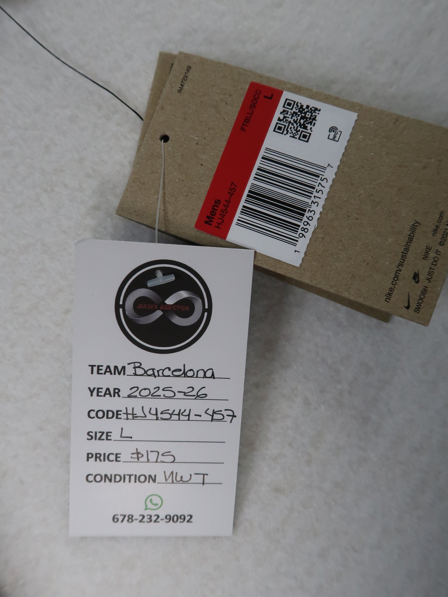 Jersey Addiction authenticity tag - Barcelona, 2025-26, Size L, $175, New