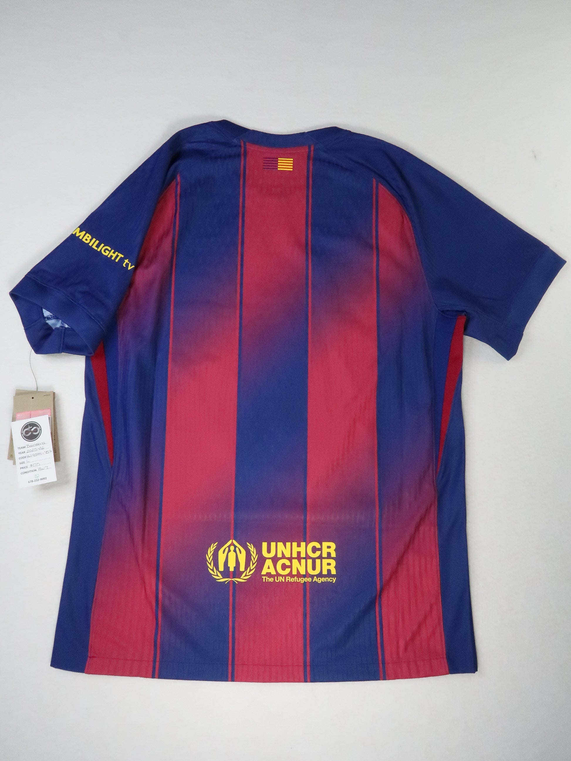 2025-26 FC Barcelona home jersey back, UNHCR branding
