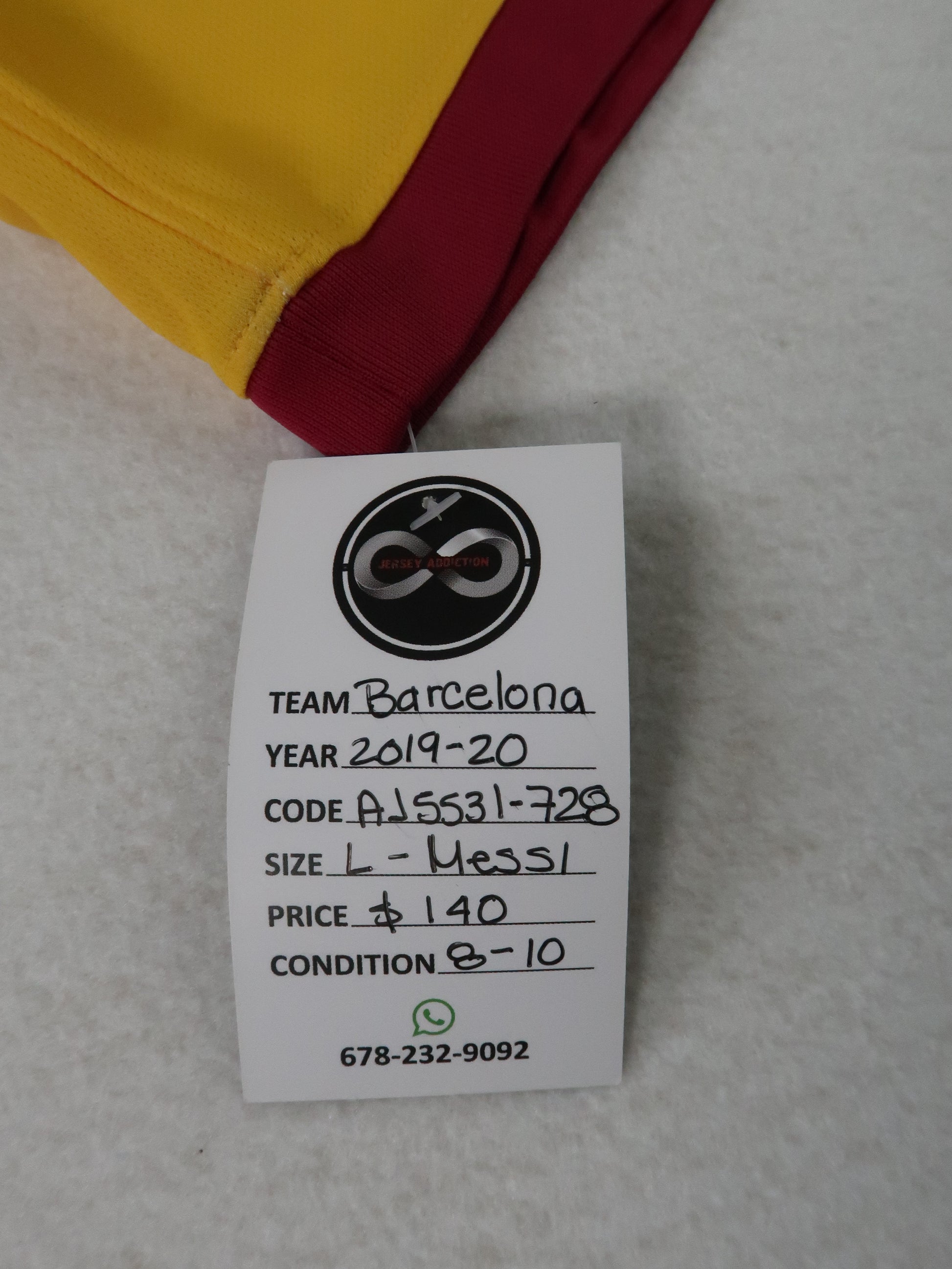 Jersey Addiction authenticity tag - Barcelona, 2019-20, Messi, Size L, $140, 8/10