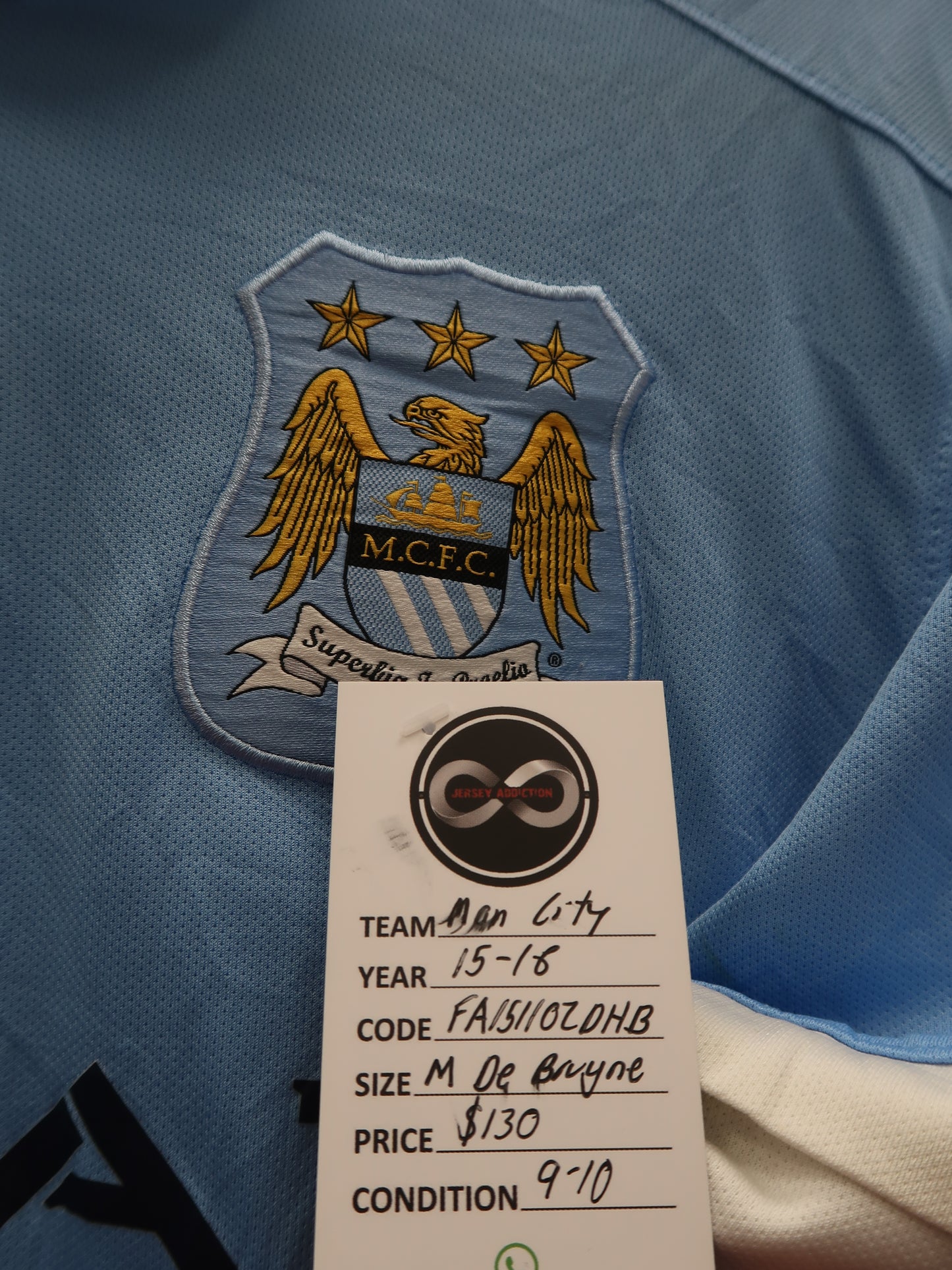 2015-16 Manchester City De Bruyne 17 Home Jersey M 9/10