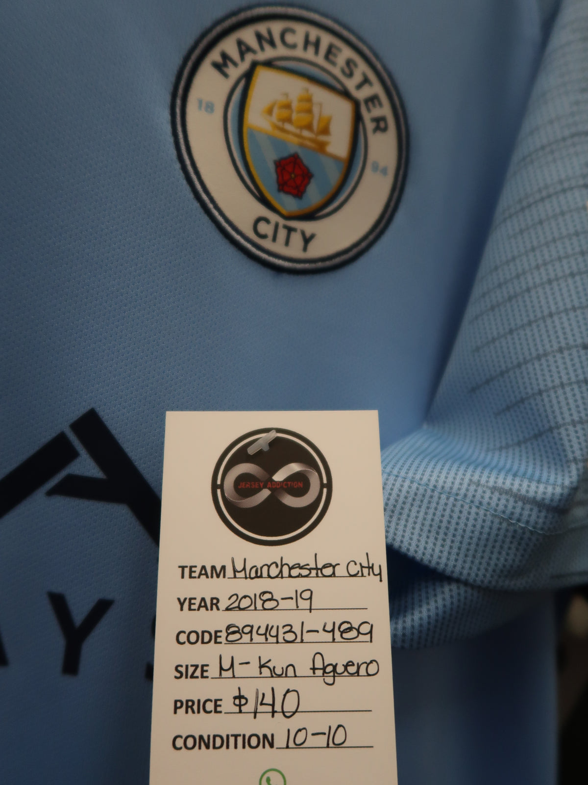 2018-19 Manchester City Aguero 10 Home Jersey M 10/10